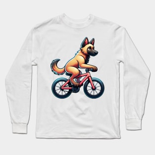 Cute Belgian Malinois Puppy Riding A Bike Long Sleeve T-Shirt